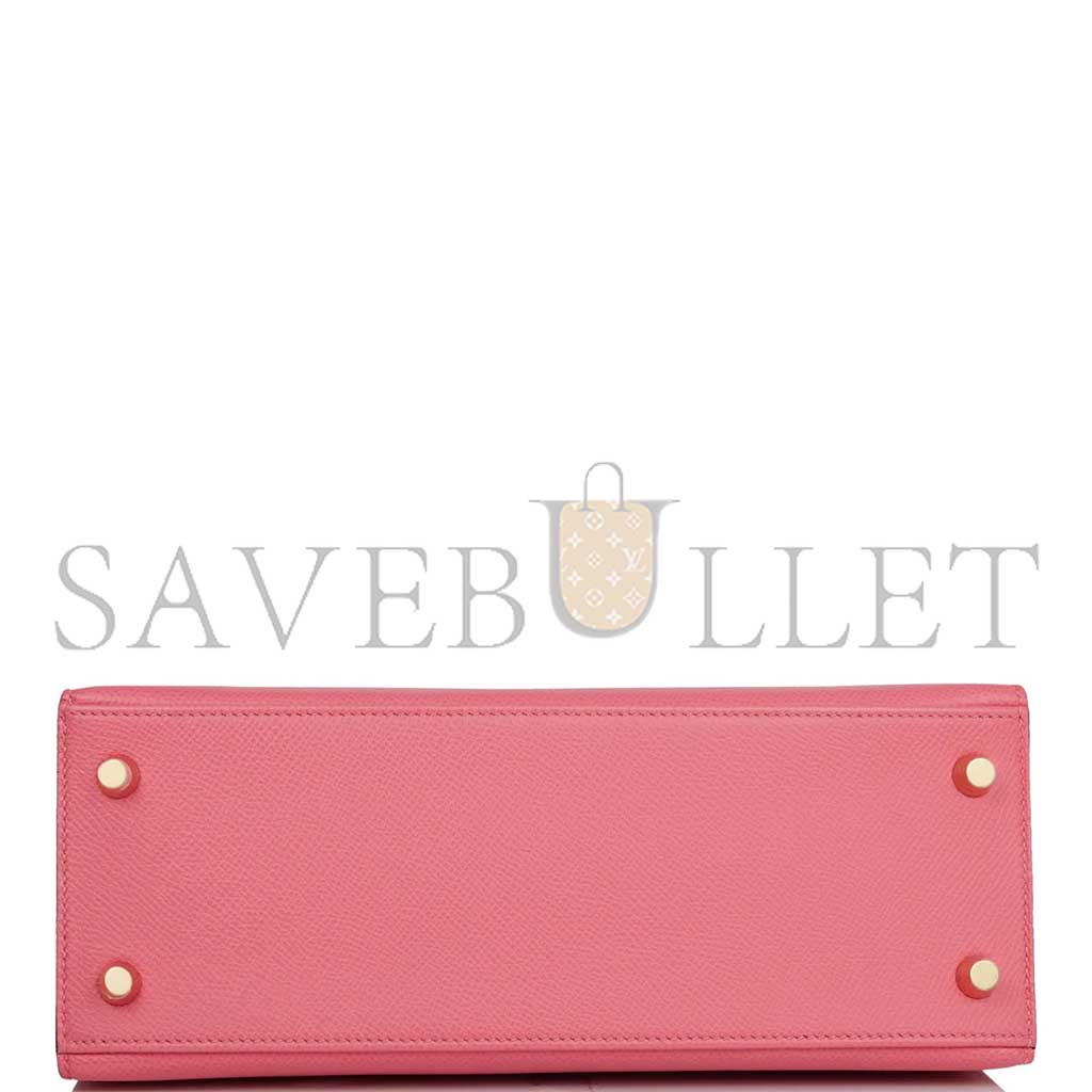 HERMÈS MASTER KELLY SELLIER 25 ROSE AZALEE VERSO EPSOM PERMABRASS HARDWARE (25*17*7cm) 